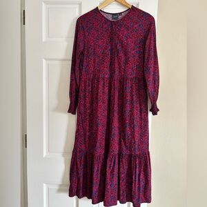GAP Red and Blue Floral Long Sleeve Dress